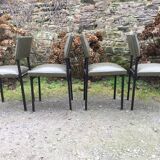 Vintage chairs guariche stone in Skaï green bottle and base in metal square tube.