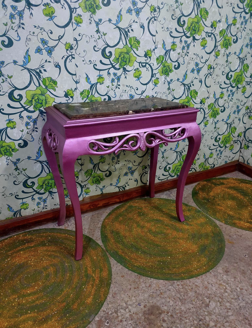 Console with marble and a mirror Louis XV pink style