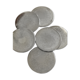 6 vintage chiseled silver metal coasters