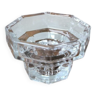 Vintage geometric molded glass candle holder made in France