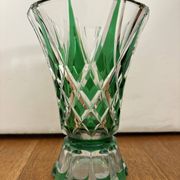 Flared crystal vase in green Saint-Louis France