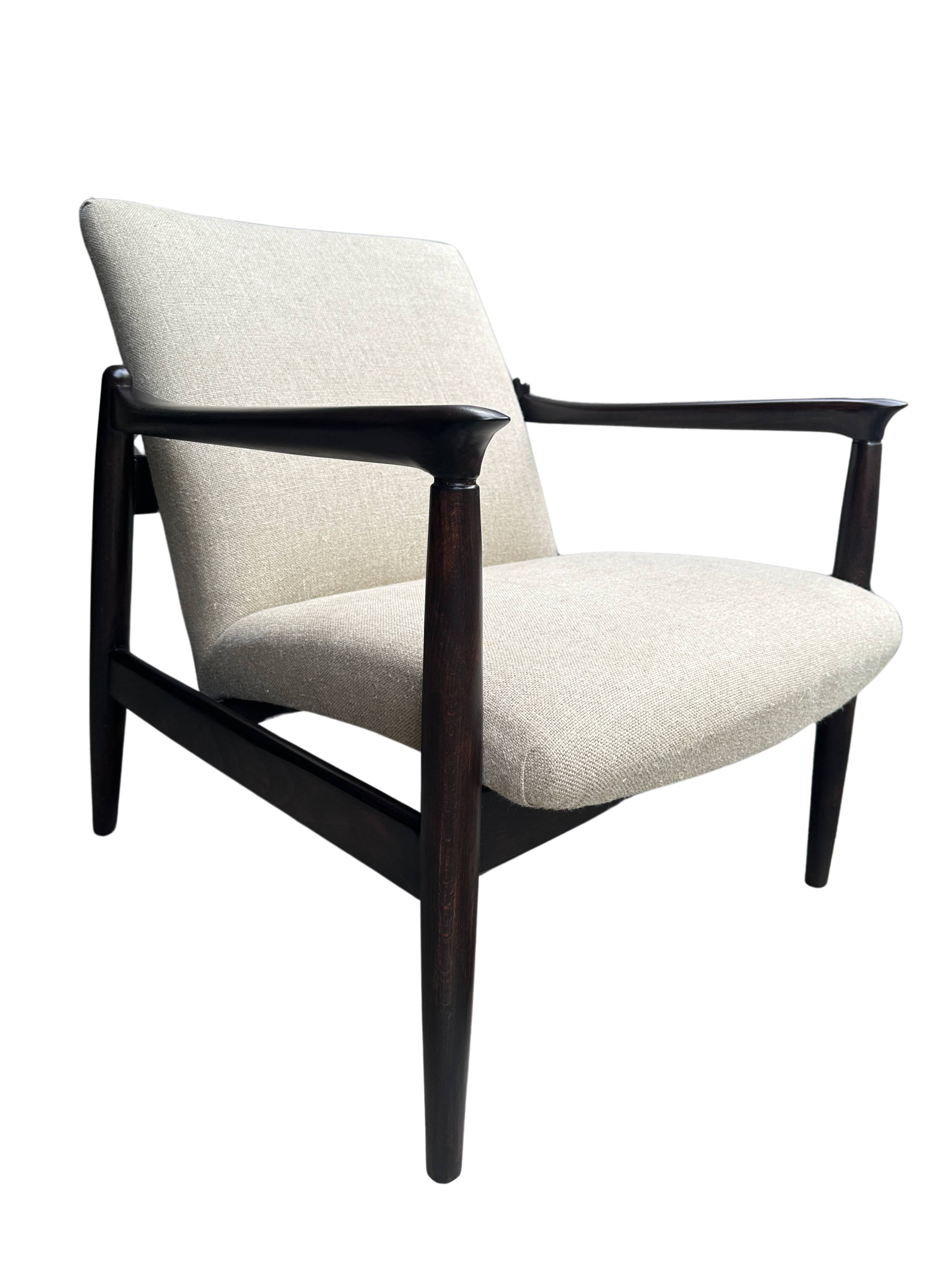 Pair of vintage GFM-64 pure linen armchairs by Edmund Homa, 1960s