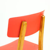 Midcentury chair in red and beech wood, Czechoslovakia circa 1960