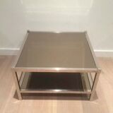 Pair of large side tables in chrome and bronze mirrors