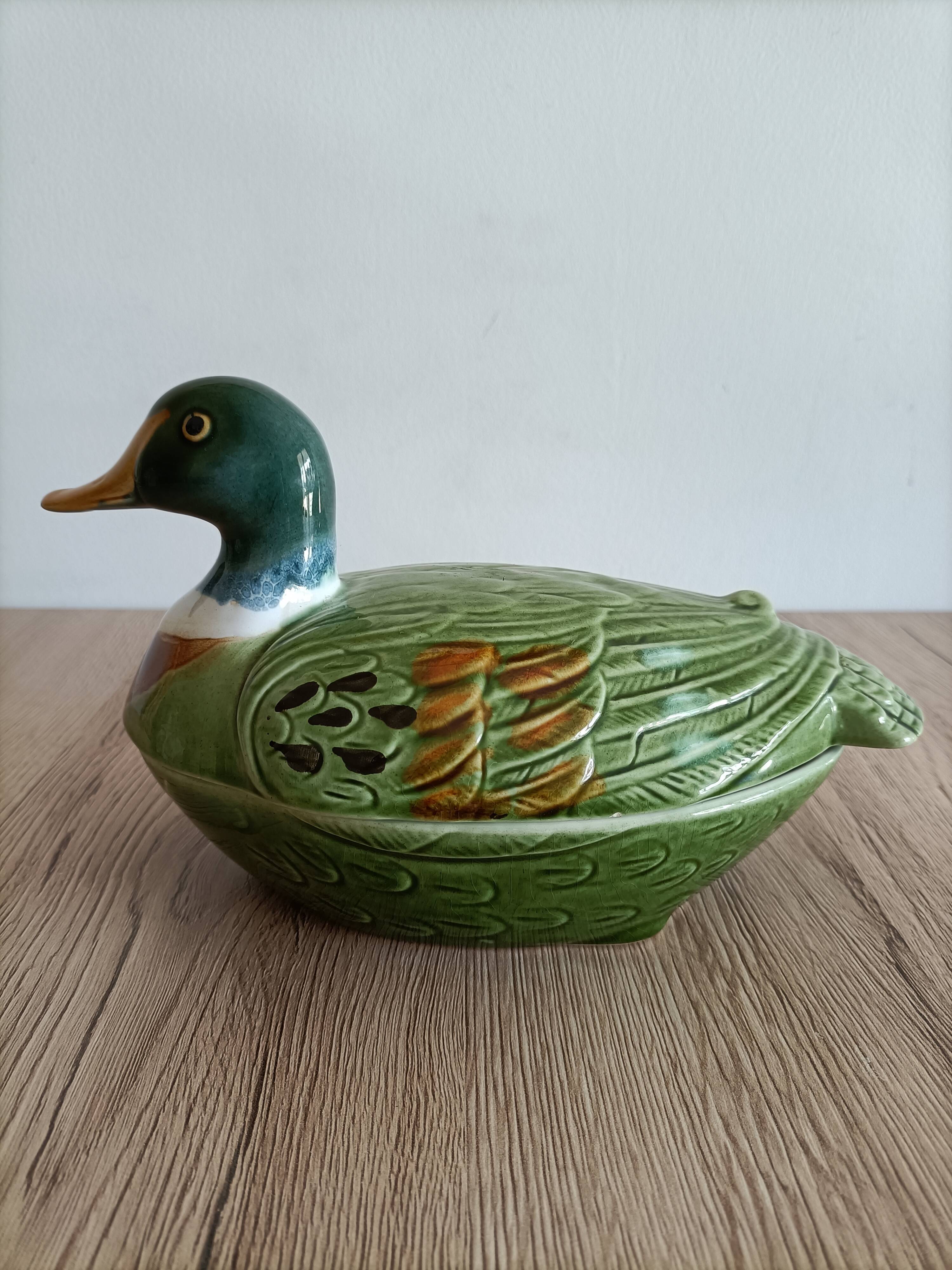 Old terrine duck Michel Caugant green ceramic