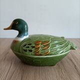 Ancienne terrine canard Michel Caugant céramique verte