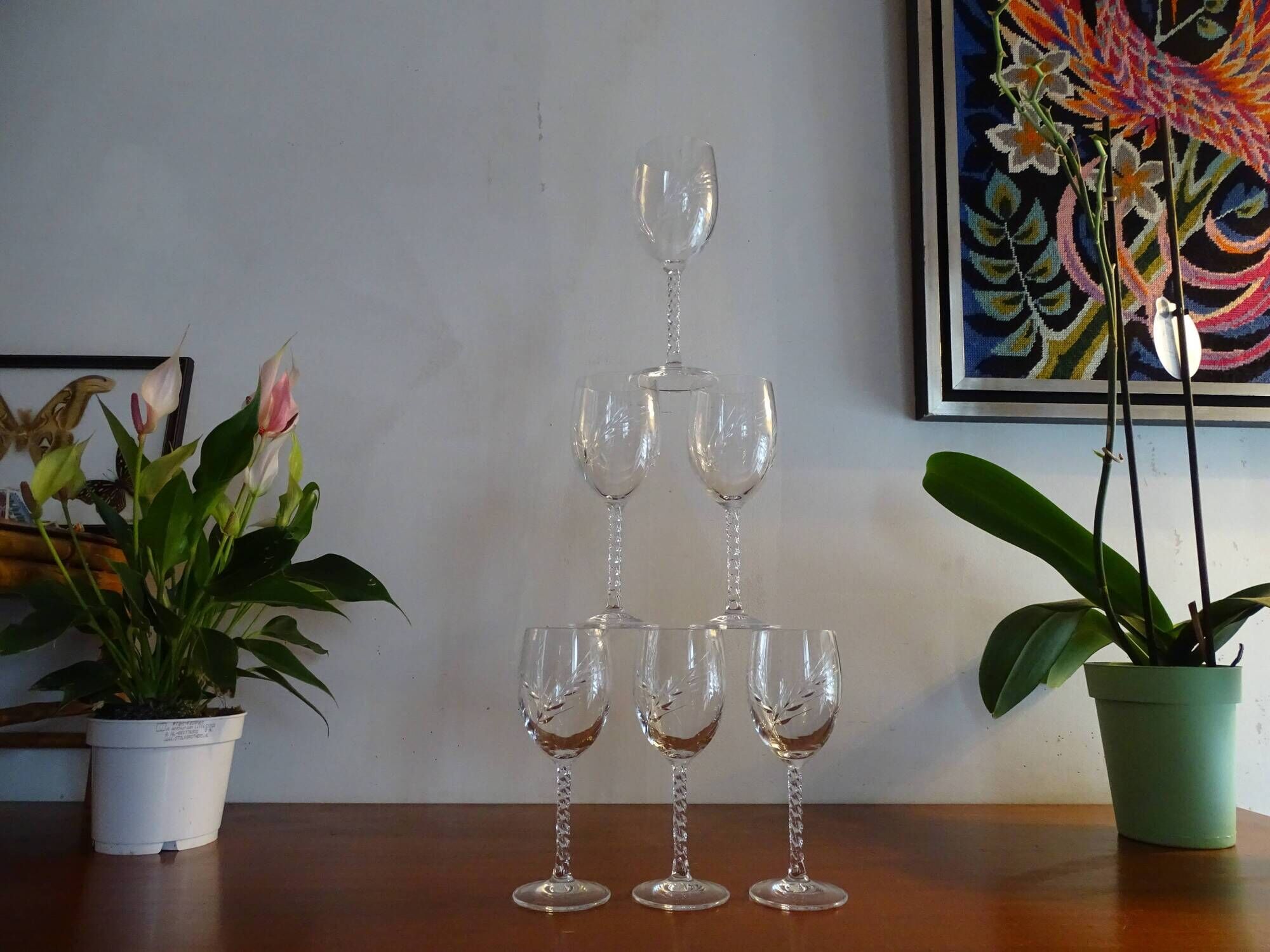 6 glasses of red wine crystal of Arques - Model fleury Epi signed - 17,6 cm