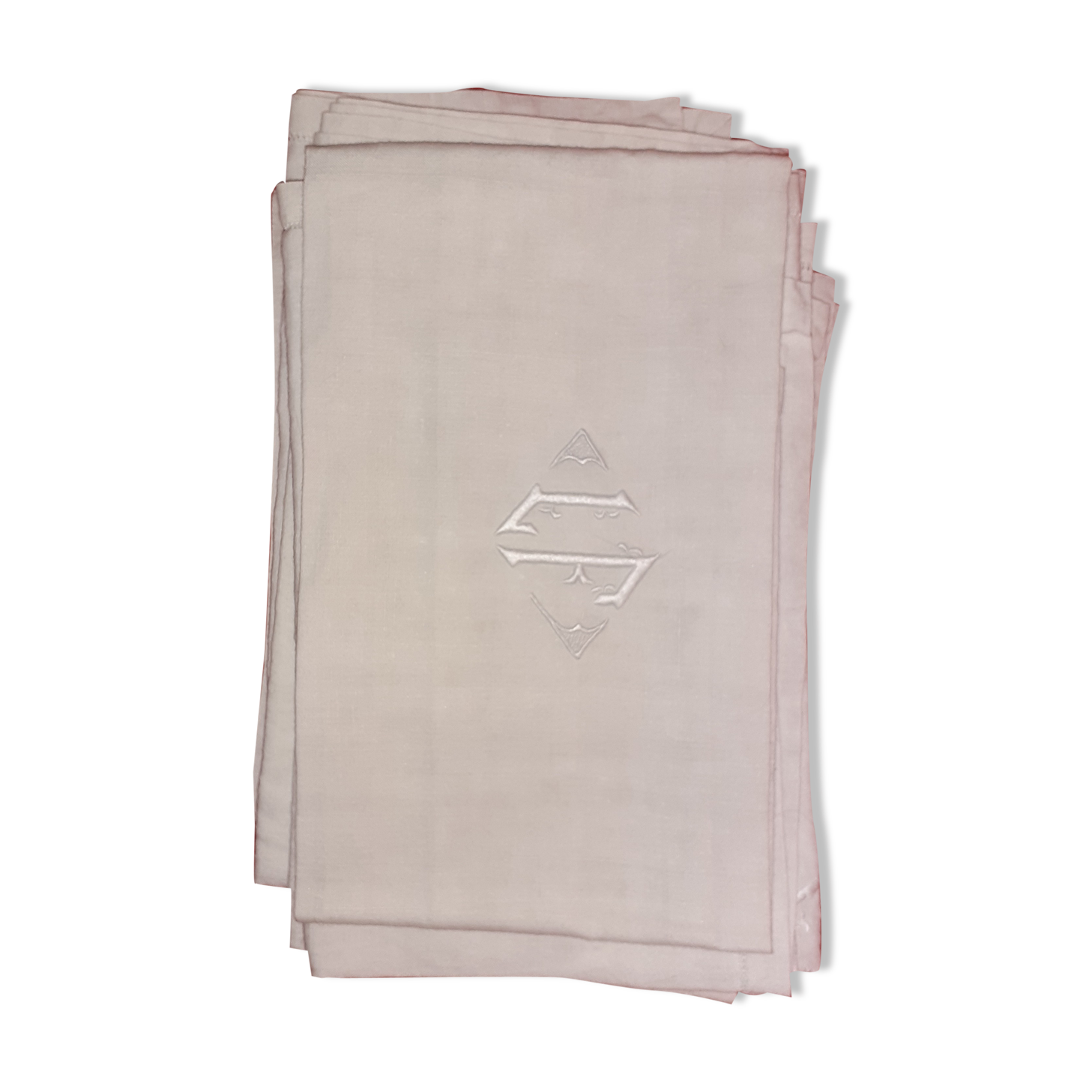 9 old linen towels with monogram in the center.