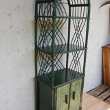 Library bamboo shelf and green woolly rattan