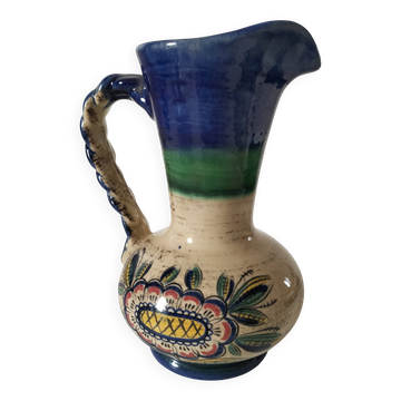 Earthenware pitcher with rustic floral decoration – 1950s-1970s