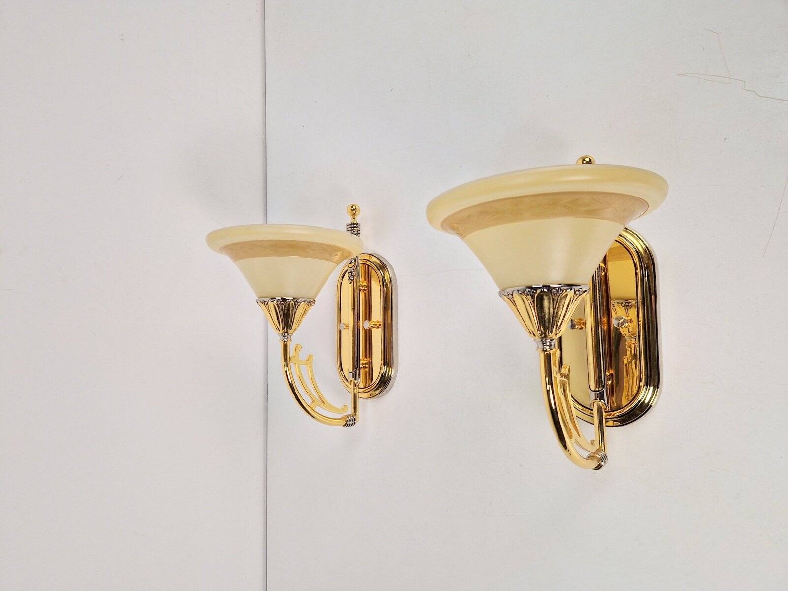 Art Nouveau Regency Brass Wall Lamps by Bejorama Lighting, Spain, 1970s, Set of 2