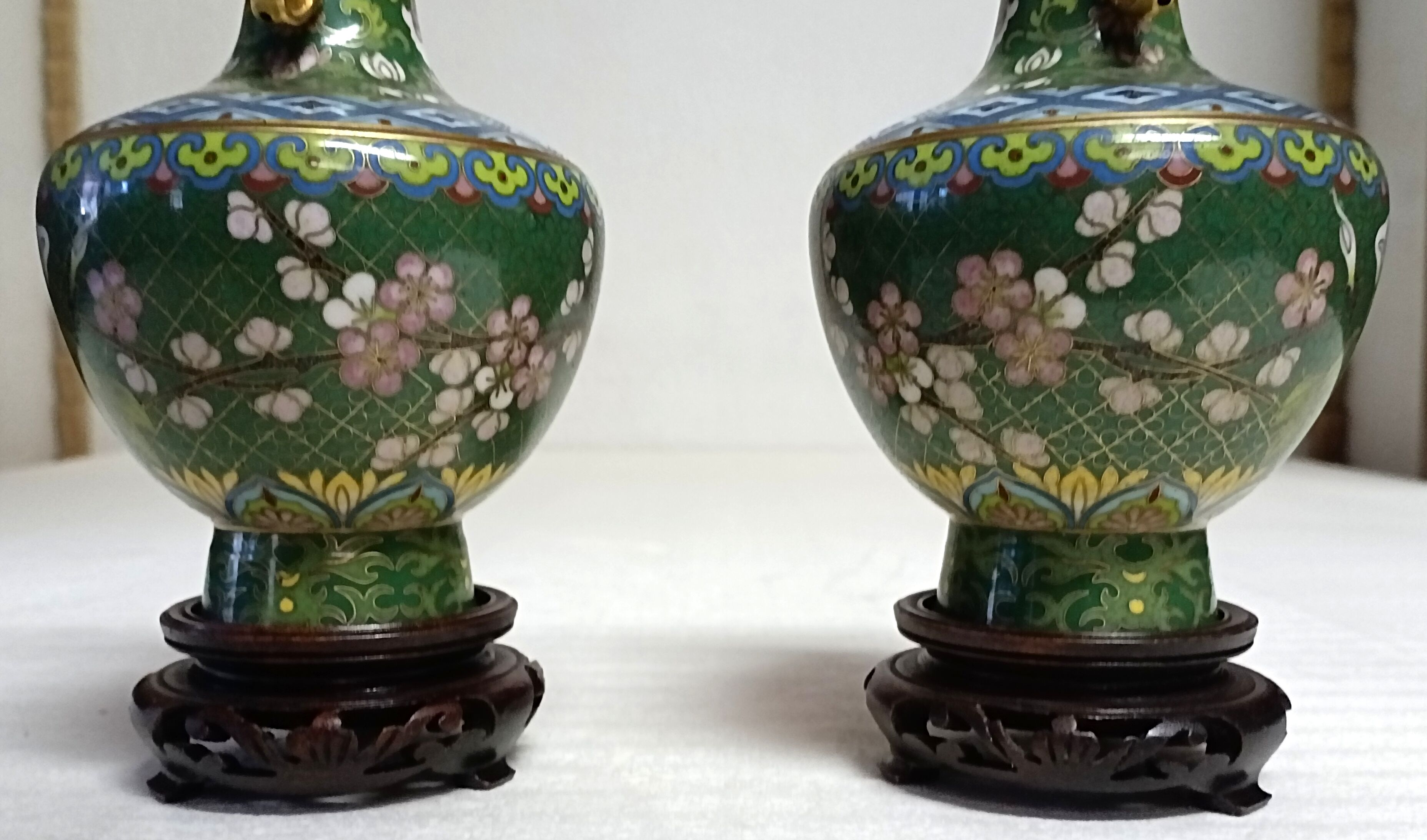 Pair of Asian enamel cloisonné vases