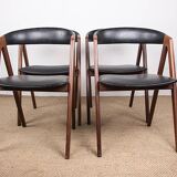 4 Danish chairs in Afromosia and skai model 205 by Thomas Harlev