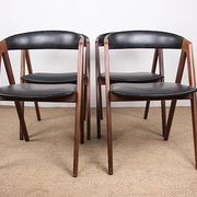 4 Danish chairs in afromosia and leatherette model 205 by Thomas Harlev