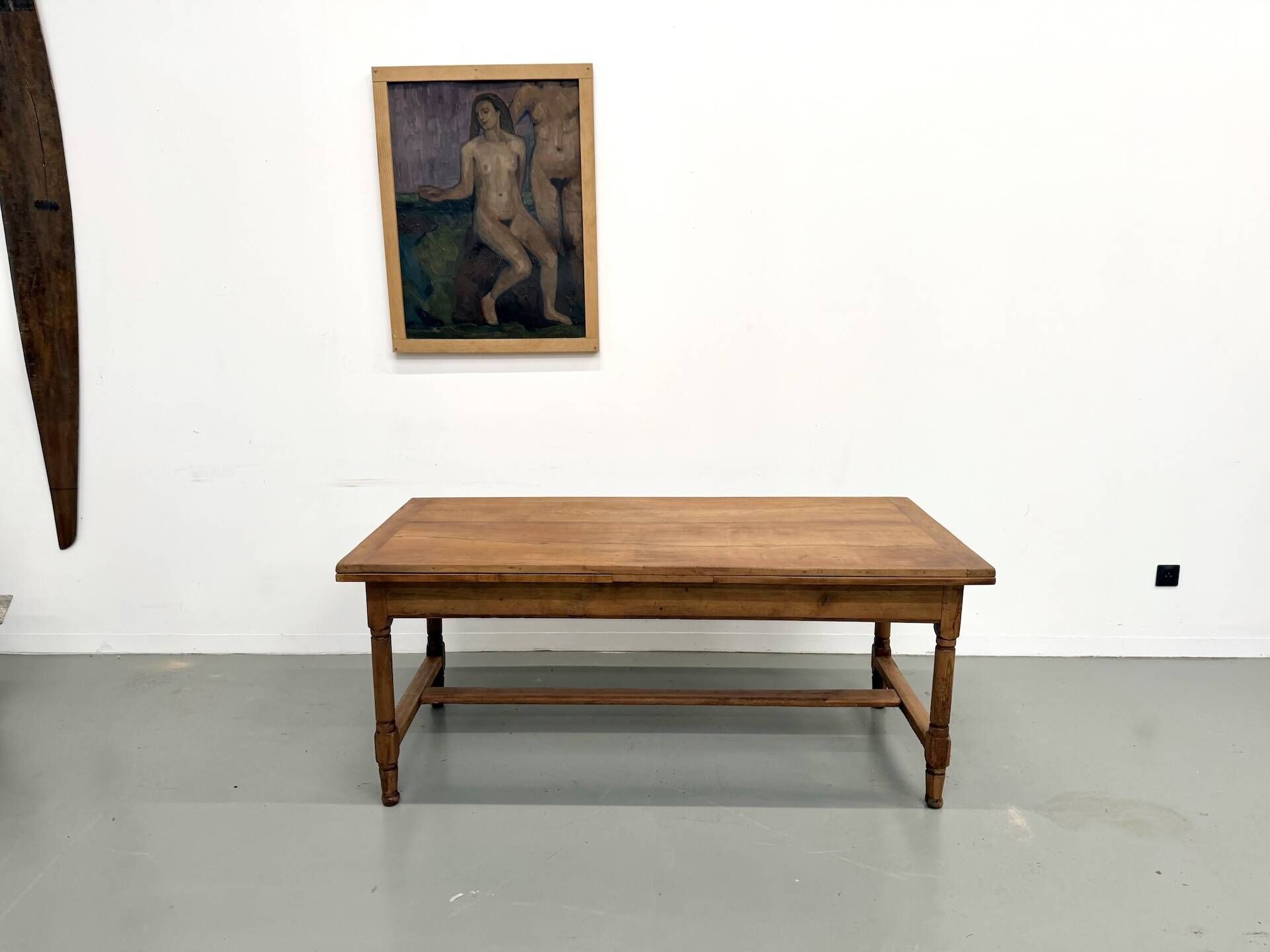Large extendable farmhouse table in solid cherry wood - 1900s
