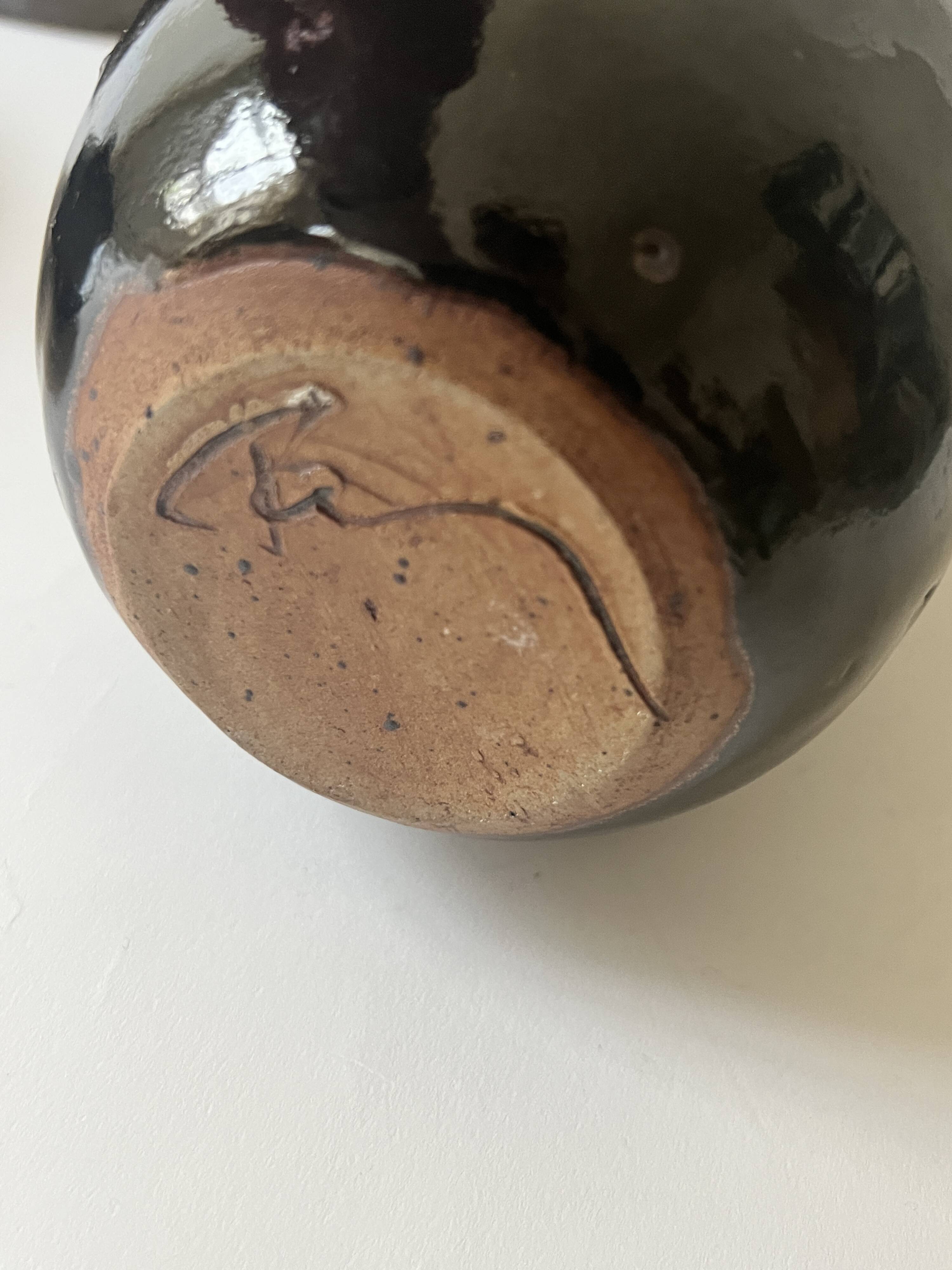 Large ovoid vase circa 1950 in tenmoku glazed ceramic