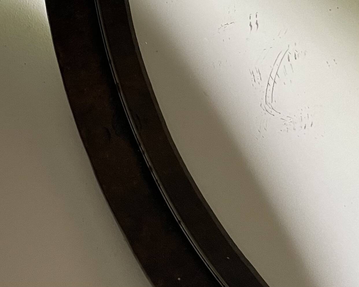 Round cast iron mirror with ring, 1950s