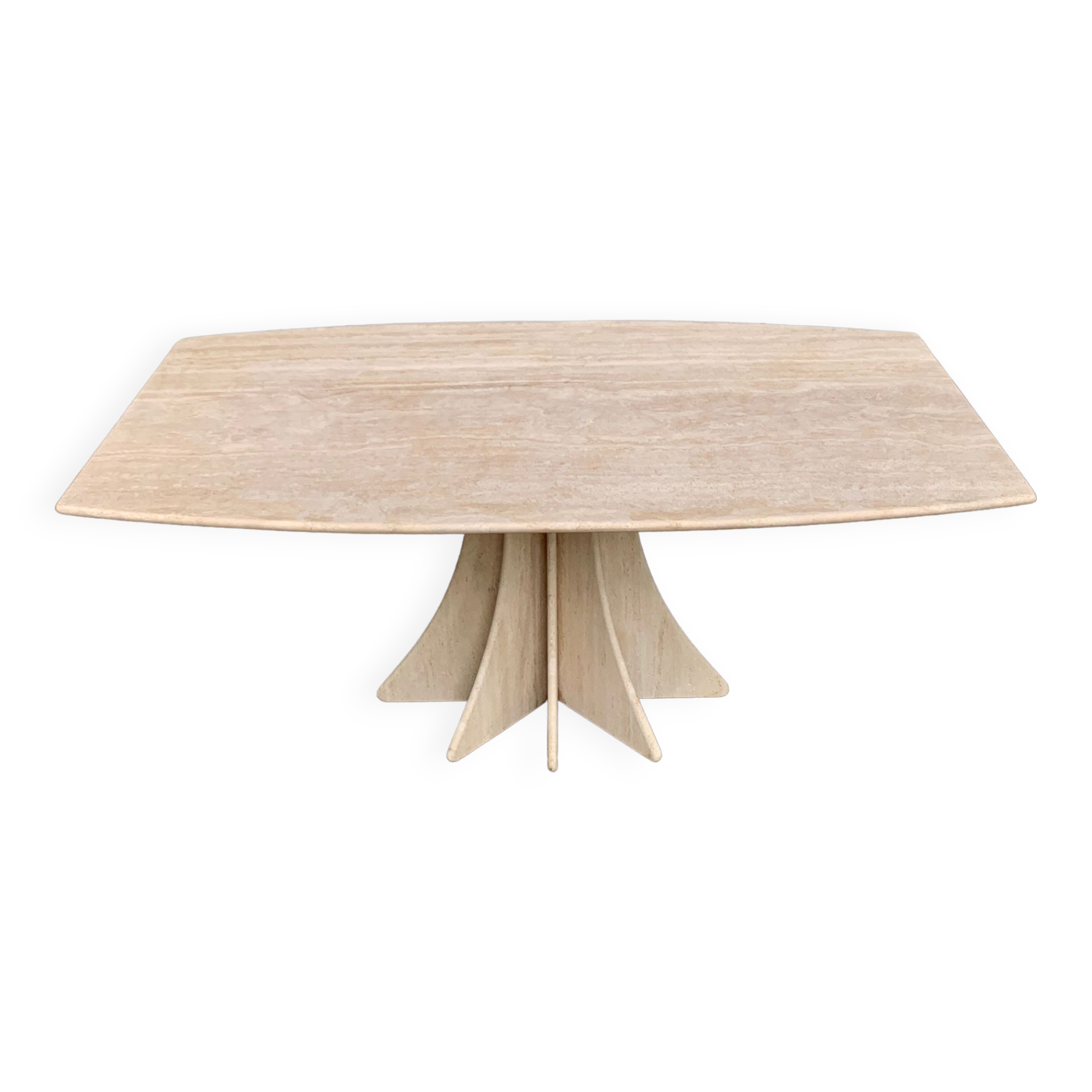 Travertine dining table by Claude Berraldacci with 8-sided stand