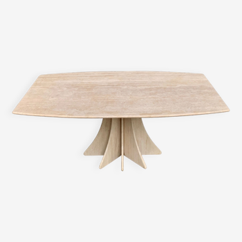 Travertine dining table by Claude Berraldacci with 8-sided stand