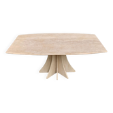 Travertine dining table by Claude Berraldacci with 8-sided stand