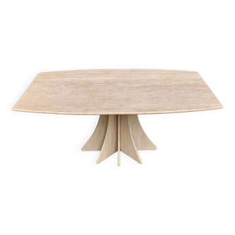 Travertine dining table by Claude Berraldacci with 8-sided stand