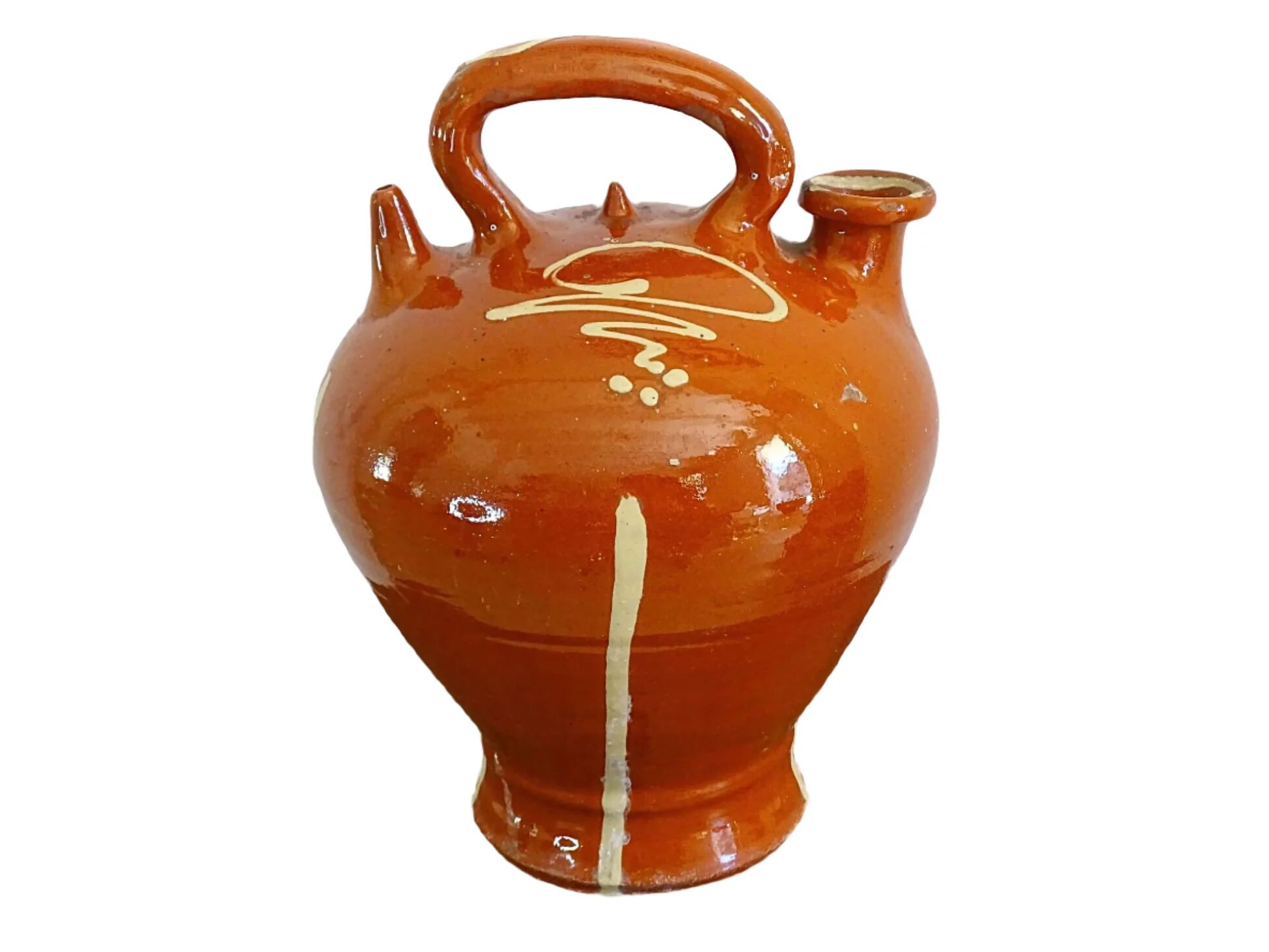 Français cruche ou gargoulette en poterie antique à glaçure rouge