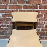 Set of four wooden and leather chairs from Maison Regain
