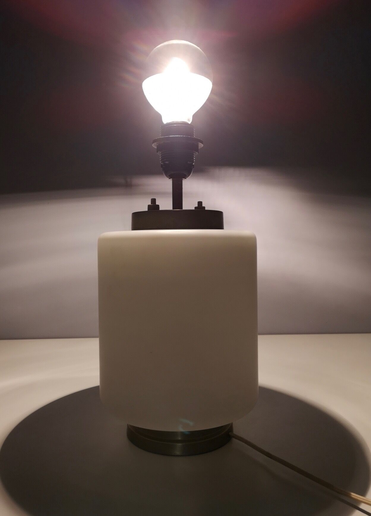 Vintage encased glass table lamp with three-lighting options, italy