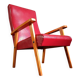 Compass leg armchair in solid beech & red crocodile-effect faux leather
