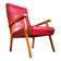 Compass leg armchair in solid beech & red crocodile-effect faux leather
