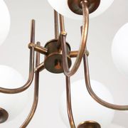 Vintage Italian Brass and Opaline Chandelier in Copper Color, 70s