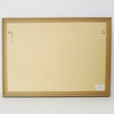 Framed painting with gray flower decor.
