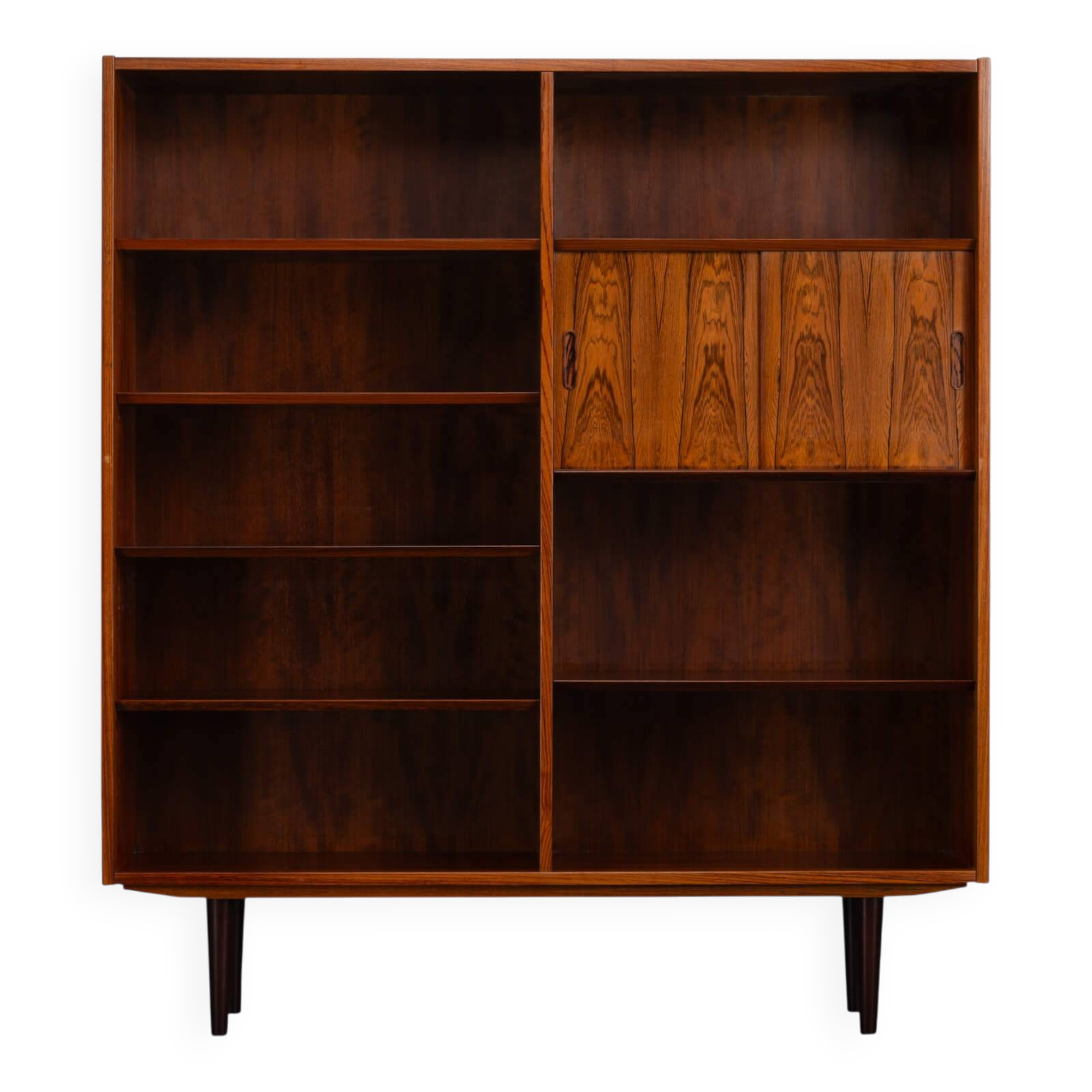 Rosewood library designed by Danish designers with doors by Hundevad & Co, 1960s.