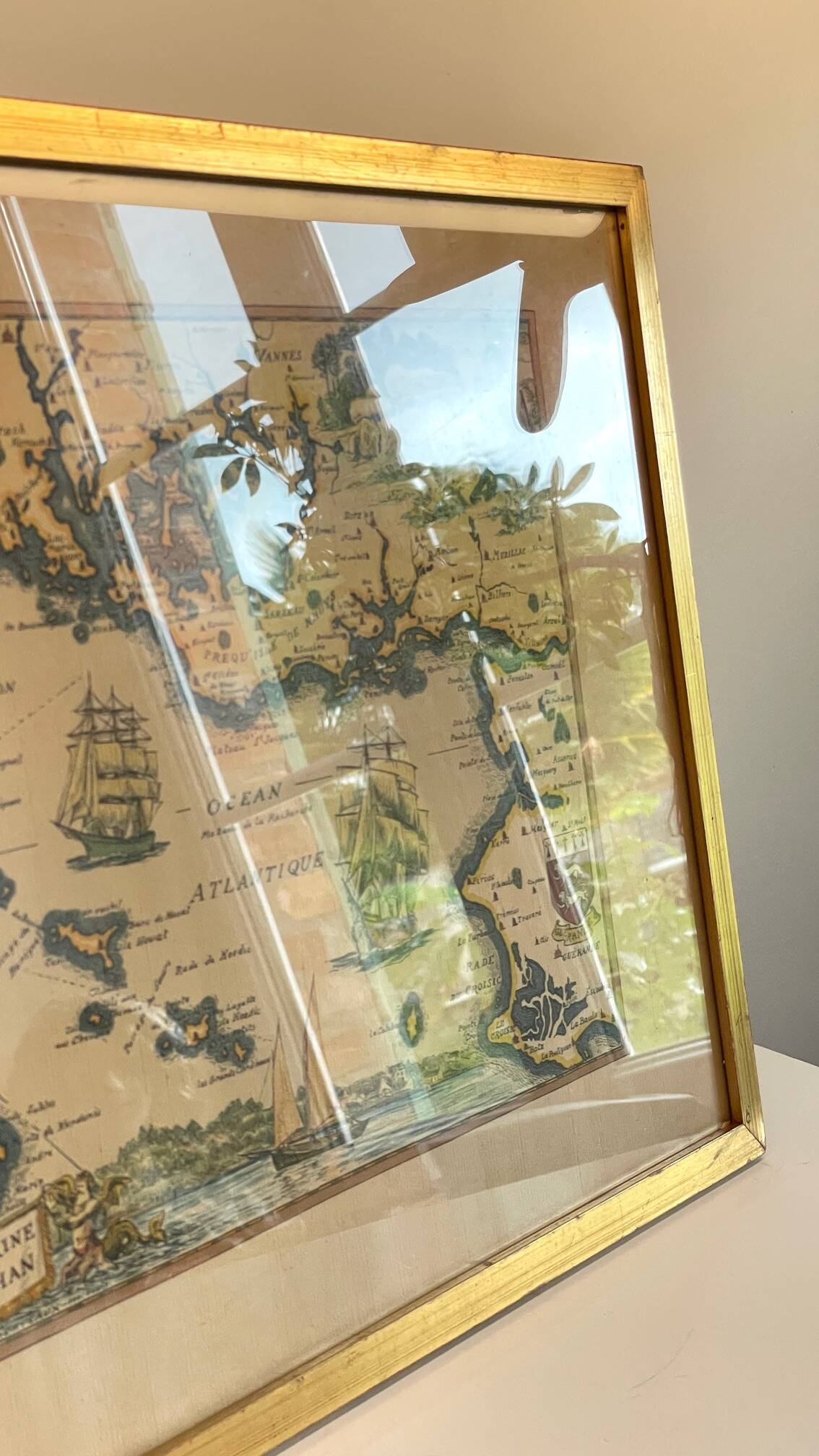 Vintage Atlantic Ocean Marine Map Gold Leaf Frame