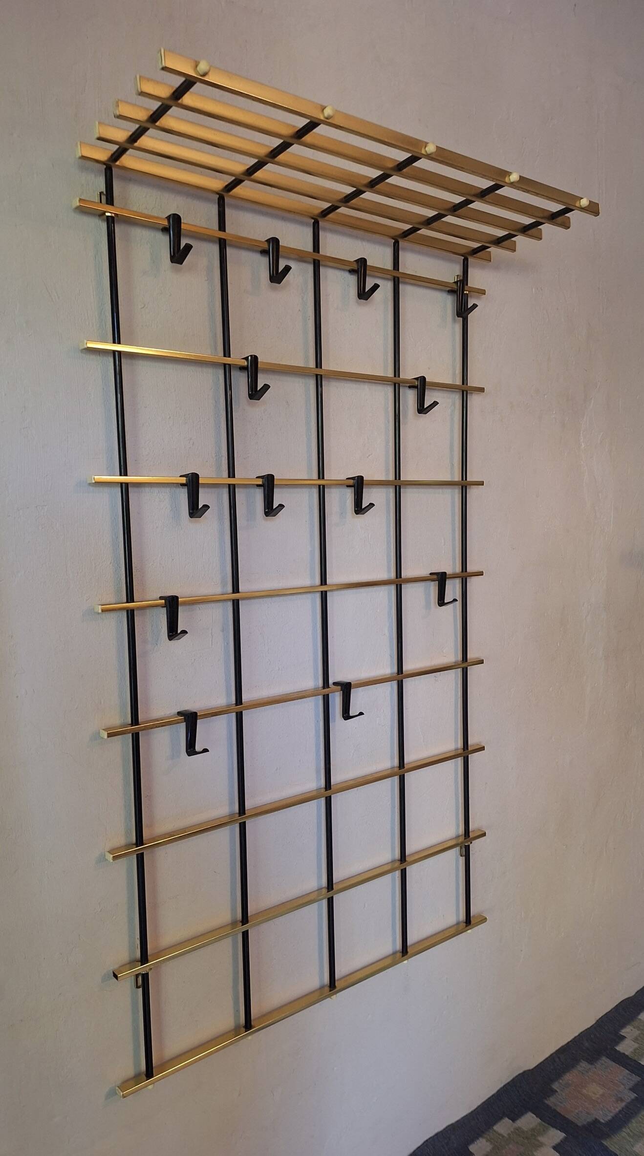 Wall-mounred brass and metal coat and hat rack, 1960s
