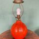Art Deco HAK Herman Kähler Pottery Lamp, c.1930s Orange Globe with Brass Details