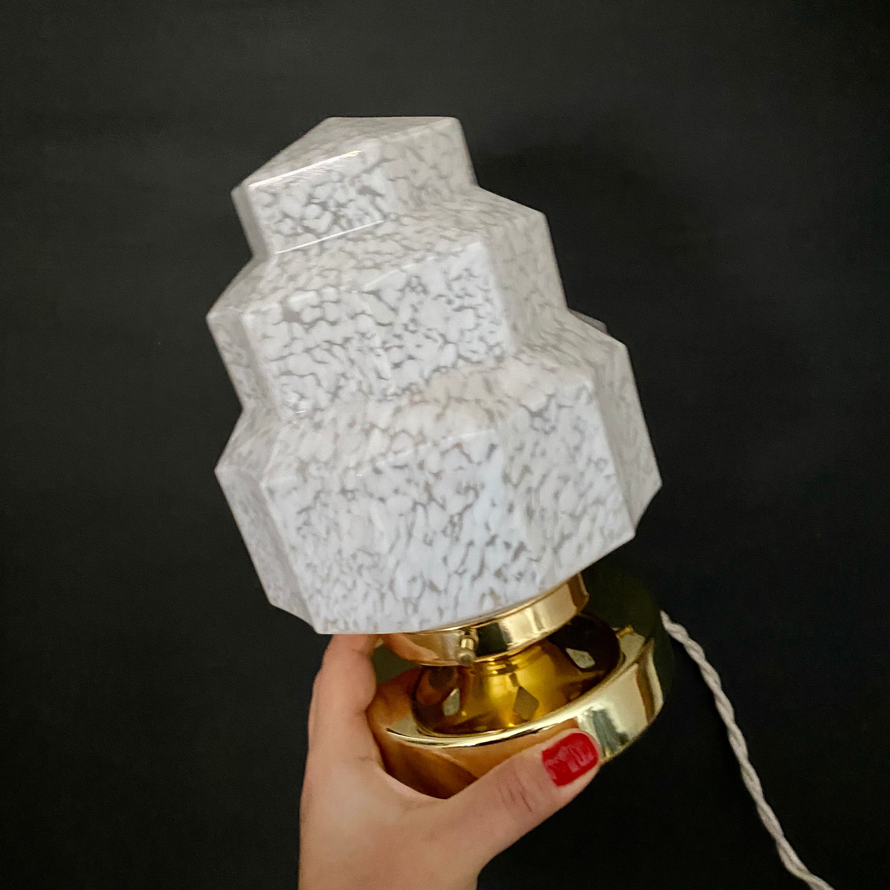 Table lamp vintage globe art deco glass of Clichy white