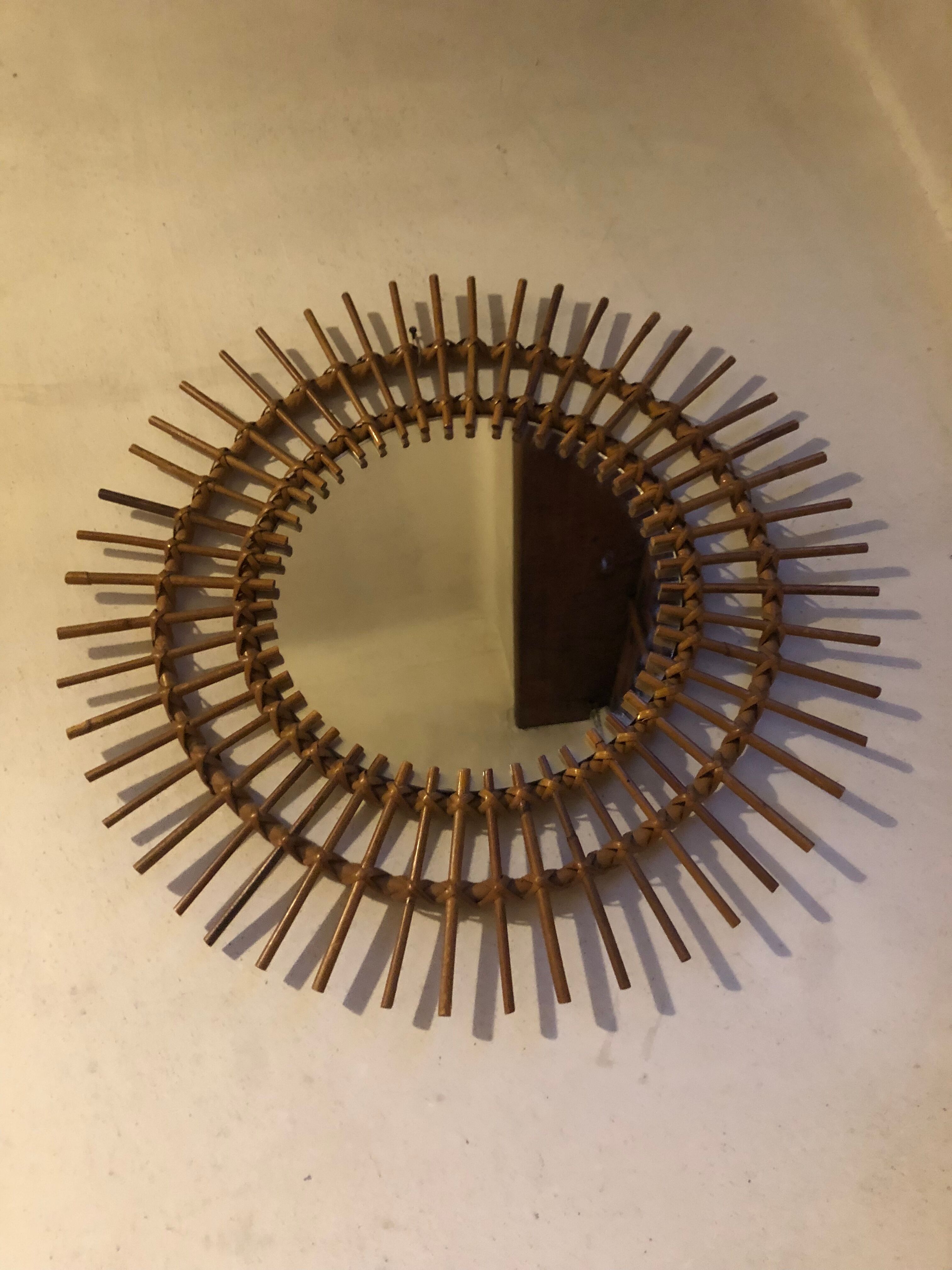 Vintage rattan sun mirror 60s
