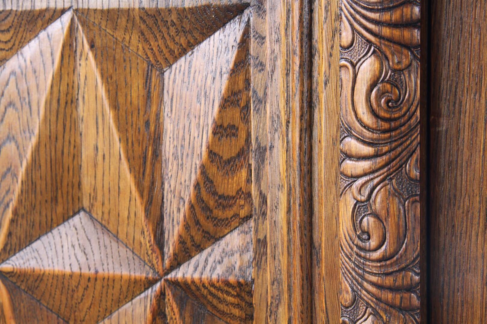 Vintage Danish Baroque Brutalist Style Oak Cabinet 1960s