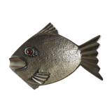 Old ashtray in silver metal, fish shape, vintage