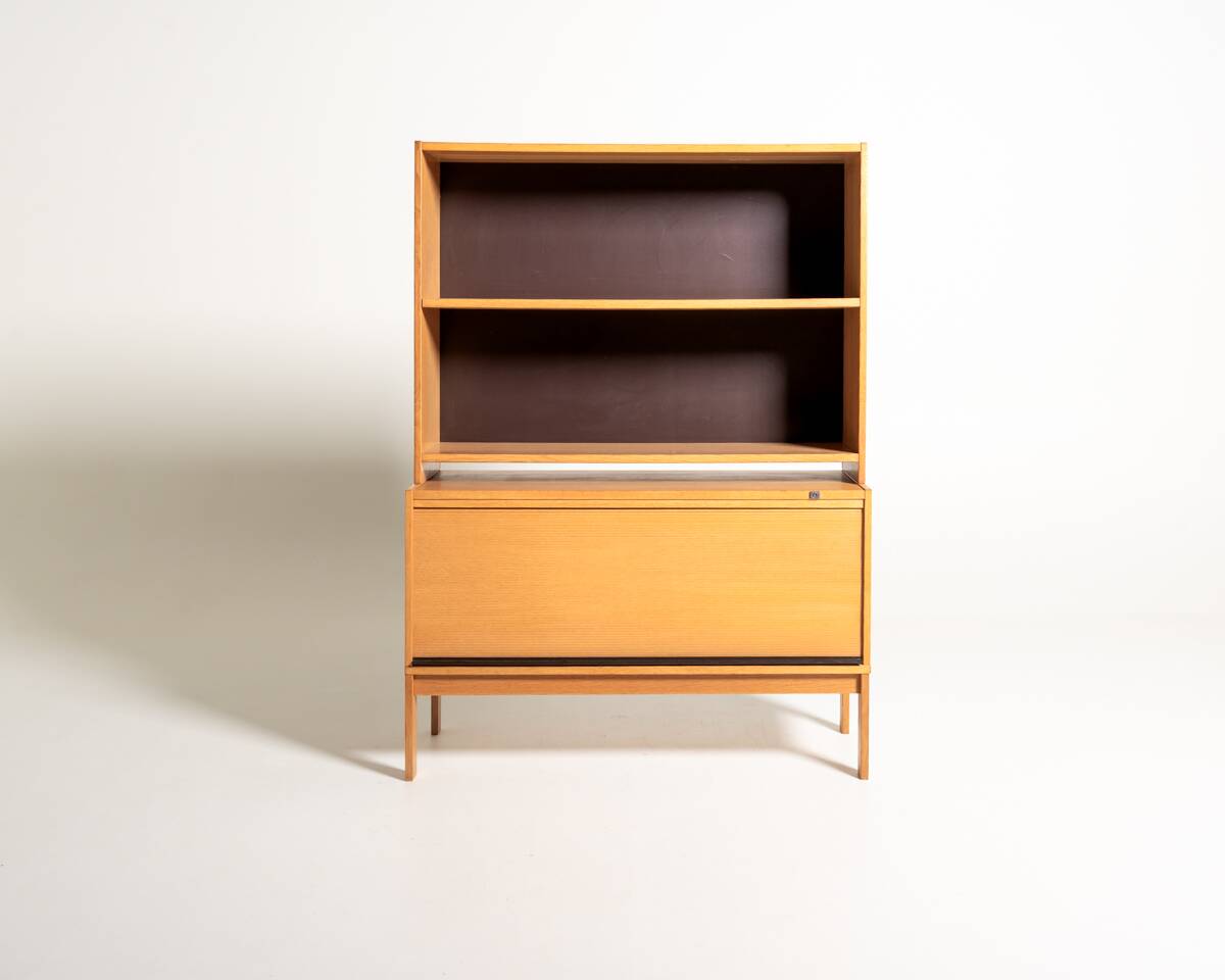 Scandinavian oak bookcase with tambour door, 1960s