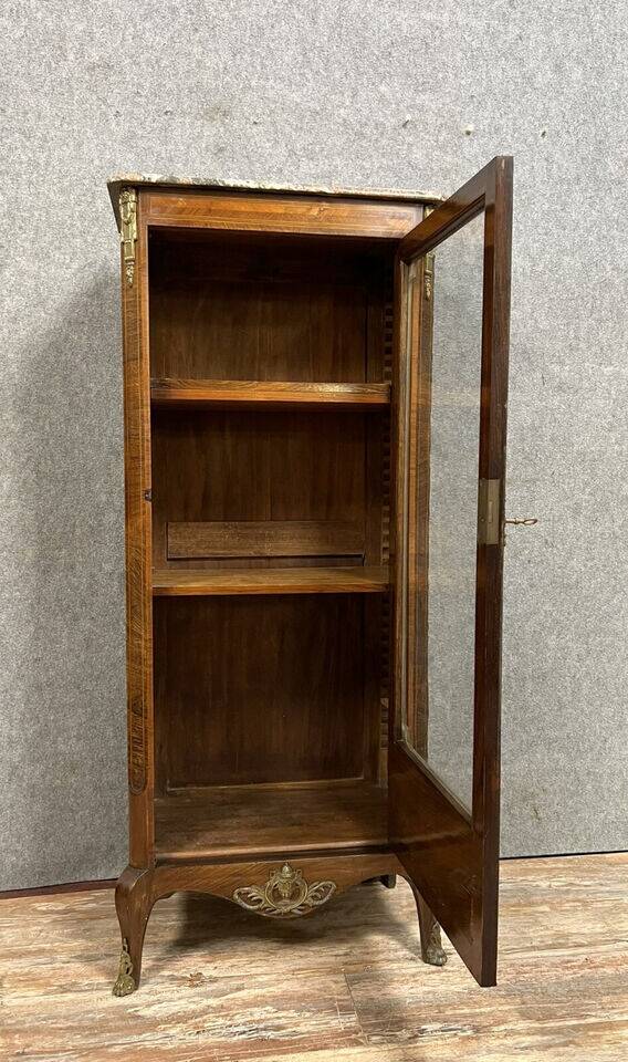 Louis XV style showcase stamped in marquetry and gilded bronzes circa 1850