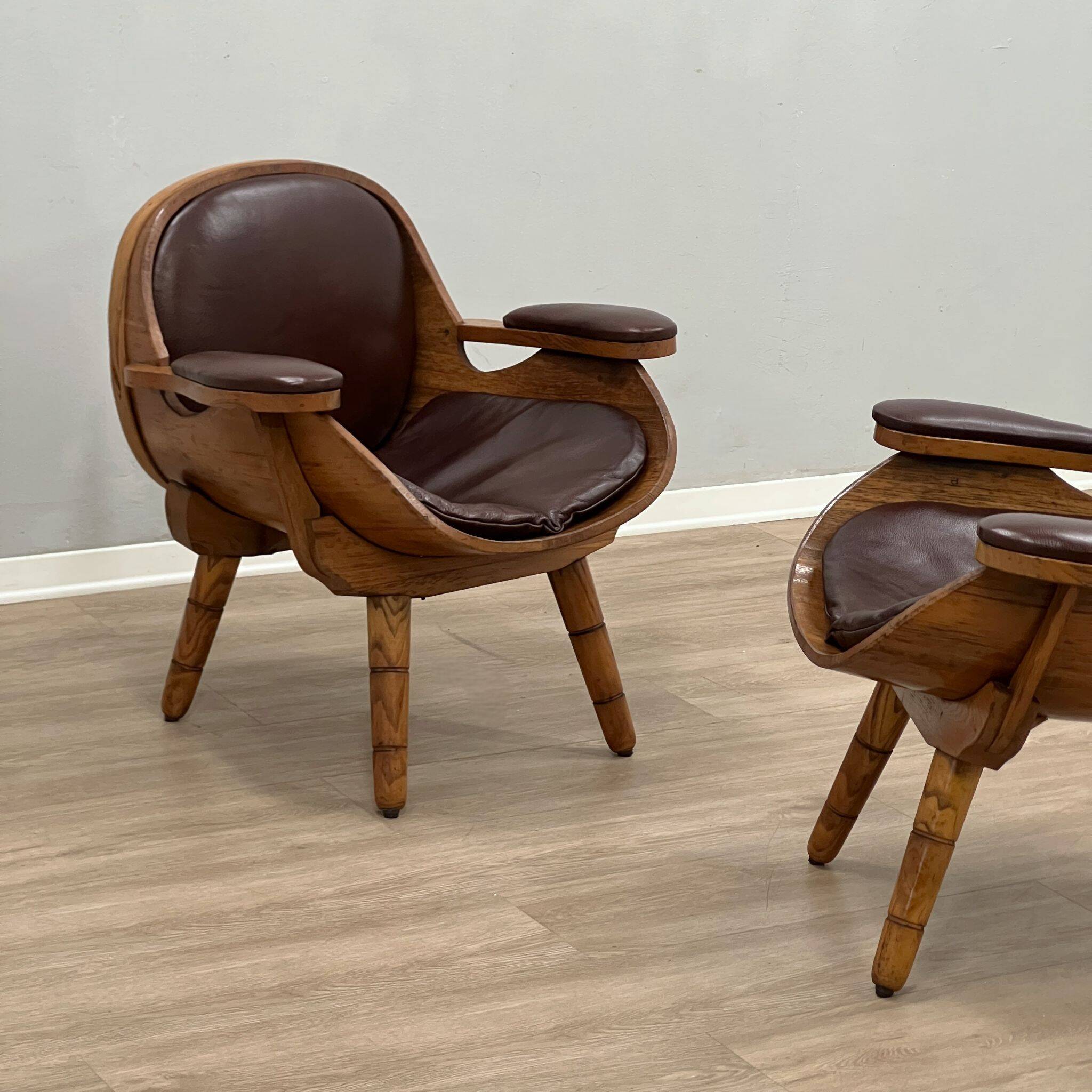 Rustic living room wooden barrel armchairs and sofa Italy 1970s