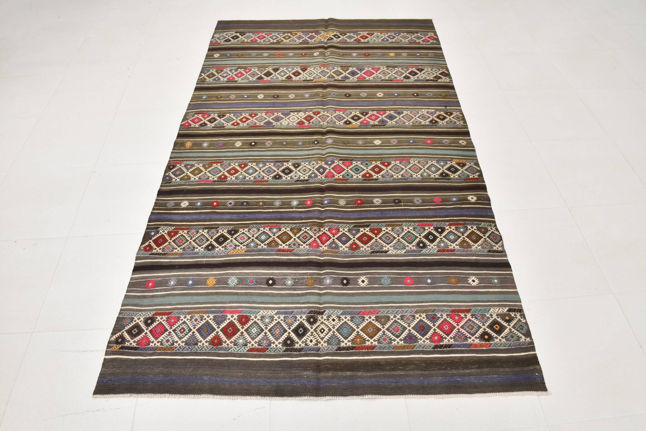 Turkish Colorful Persian Kilim Rug, Wool Area Rug, 141x240