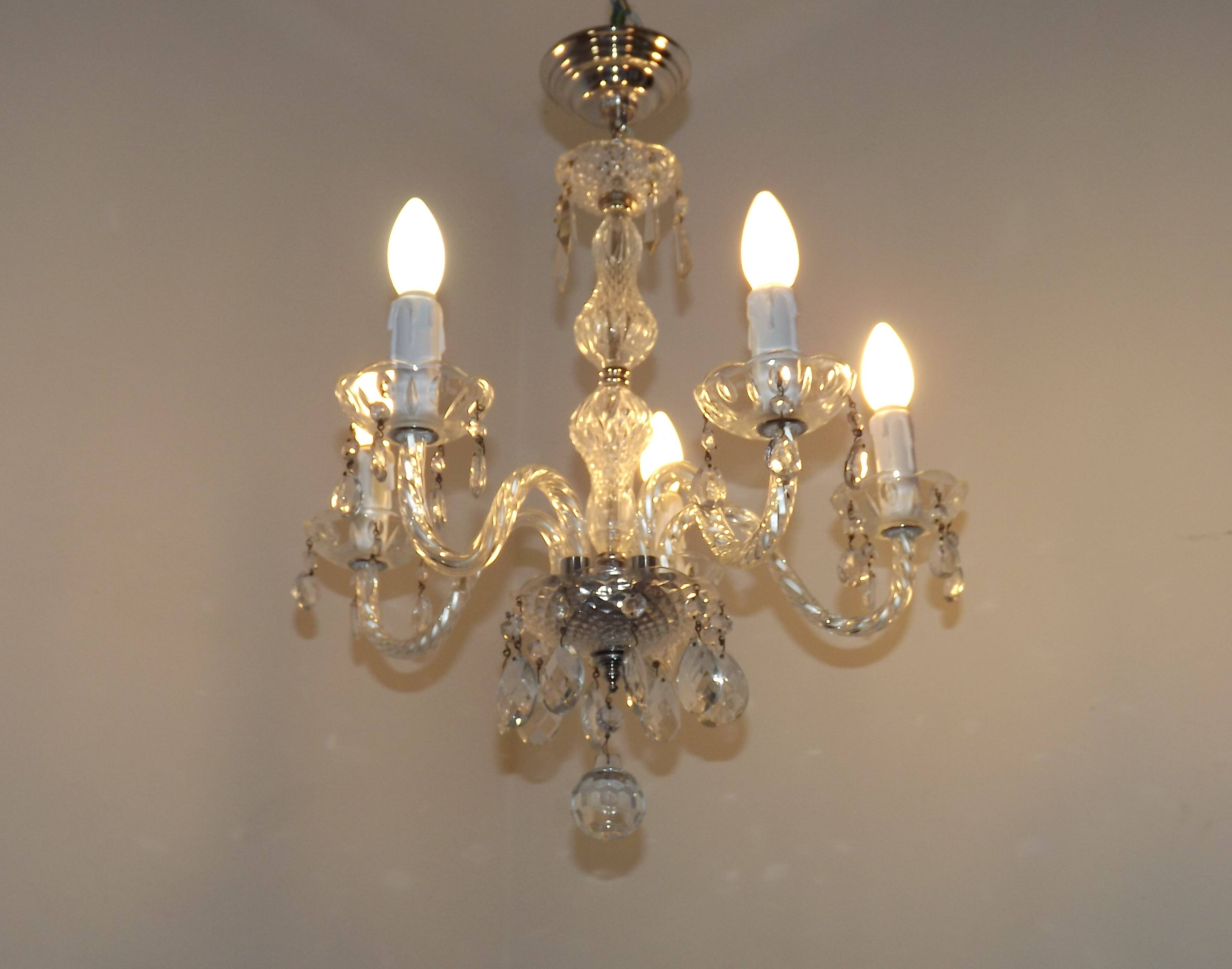 French Vintage  5 Light Barley Twist Glass and Crystal Chandelier