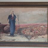 Oil on canvas by François Heigel, Blind woman walking through fields