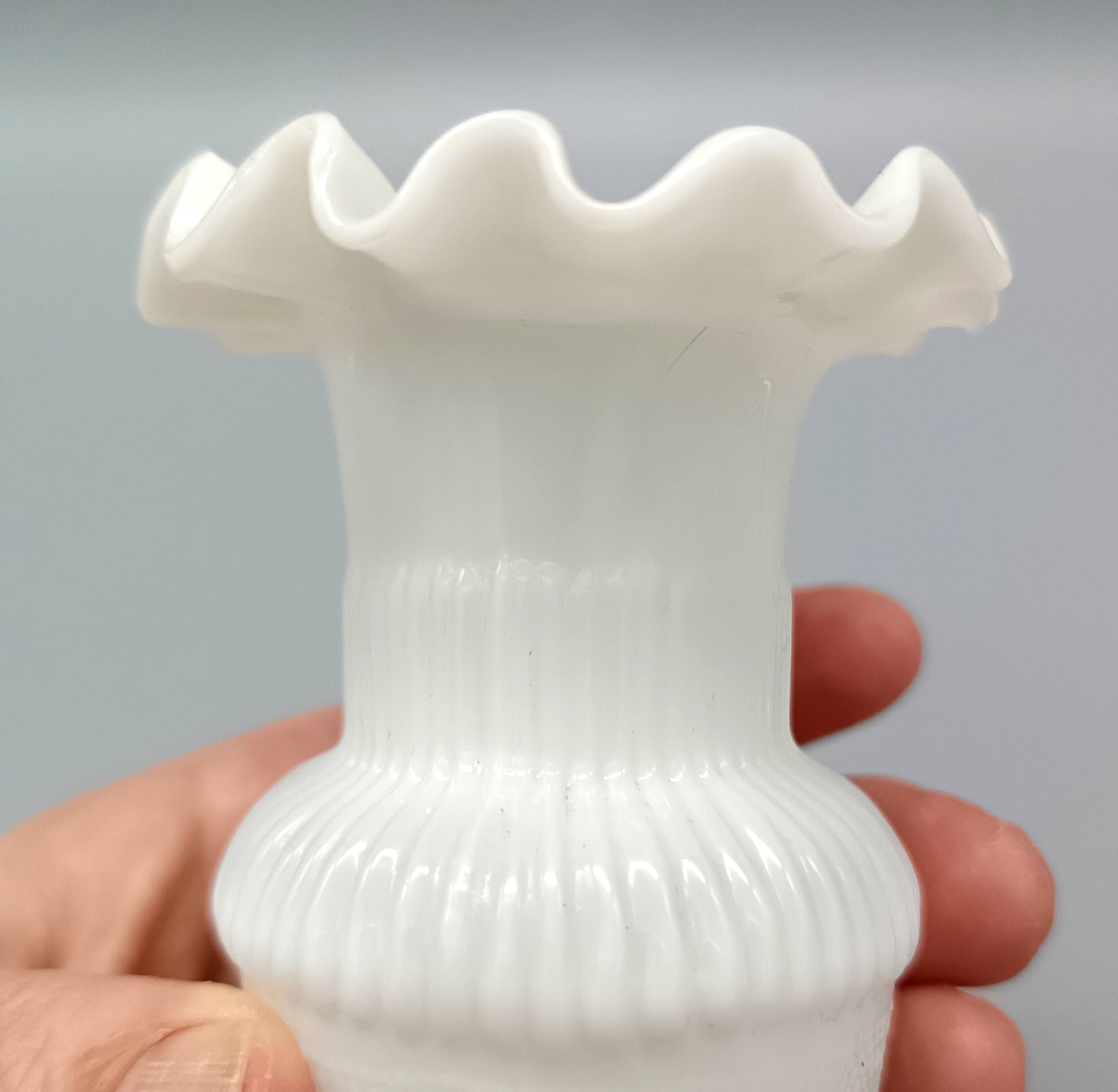 Pair of small antique white opaline fairground vases, vintage, french