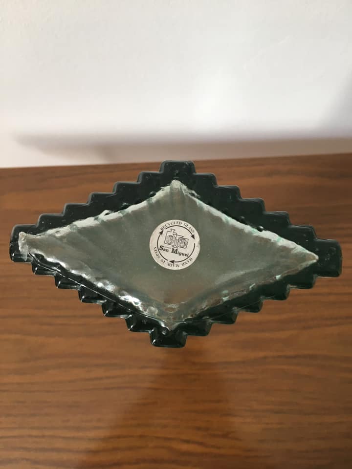 Large art-deco glass vase San Miguel (Spain). Handmade (original label)
