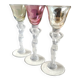 Set of 3 iridescent glasses/Caryatids/Venus base. Royal Bayel Crystal.