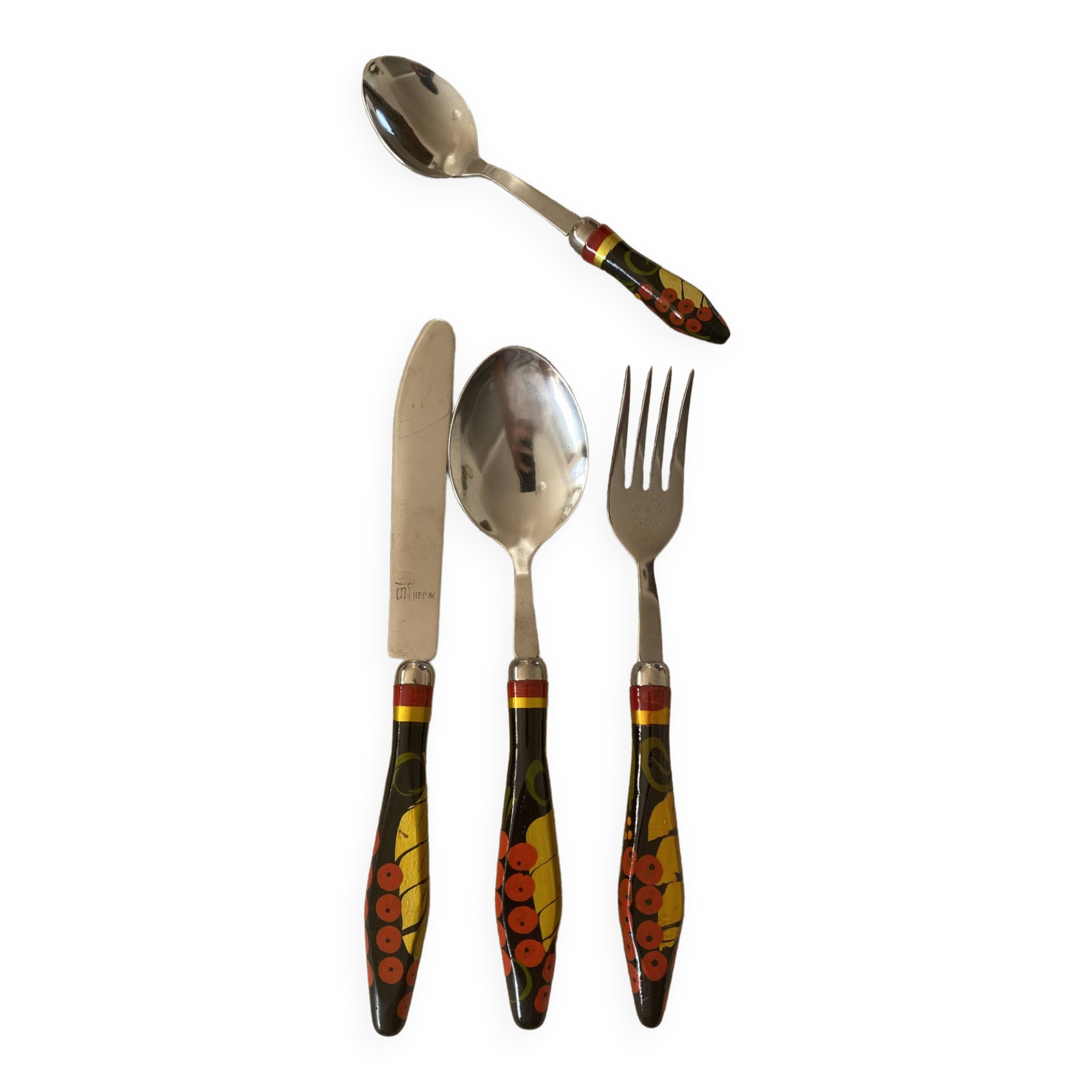 Vintage Ukrainian folk art cutlery set